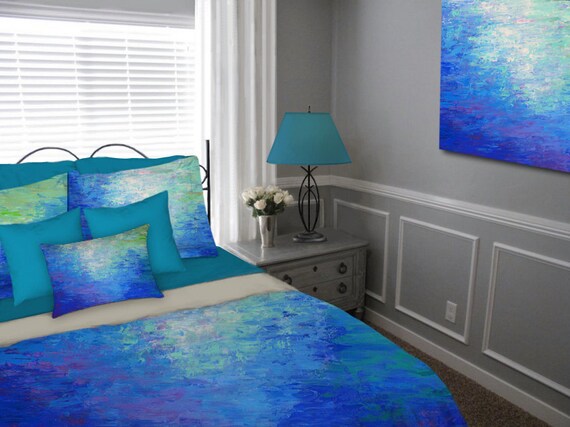 Colorful Jewel Tone Duvet Cover Cobalt Blue Aqua Teal Etsy