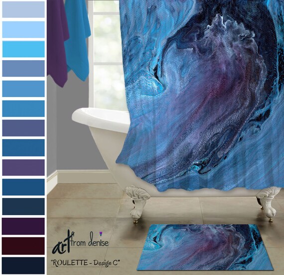 Blue And Purple Bathroom Sets Fabric Shower Curtain Bath Etsy
