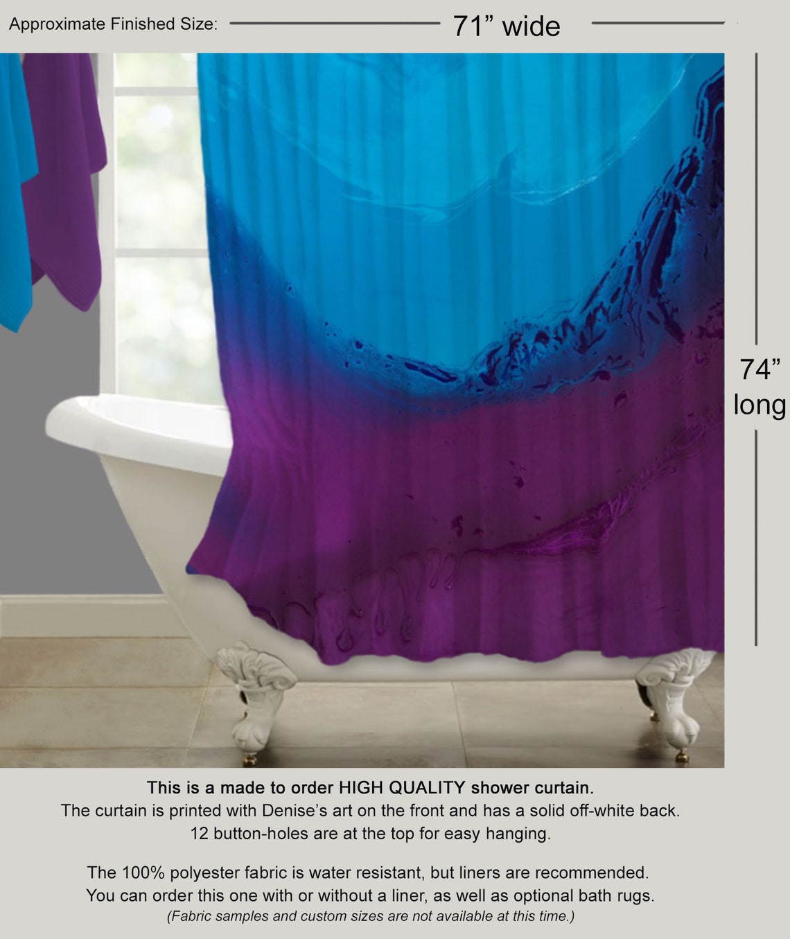 Modern Plum and Blue Shower Curtain Abstract Ombre Fabric Etsy