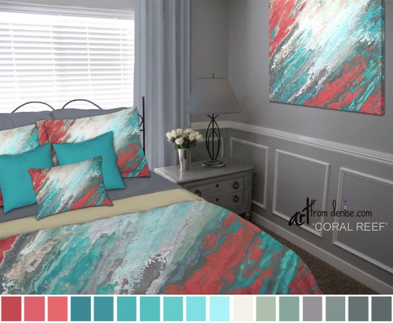 Grey Teal And C Bedding Set Or Duvet Cover Queen King - Turquoise And Peach Bedding Grey Teal And C Bedding Set Or Duvet Cover Queen King - Turquoise And Peach Bedding