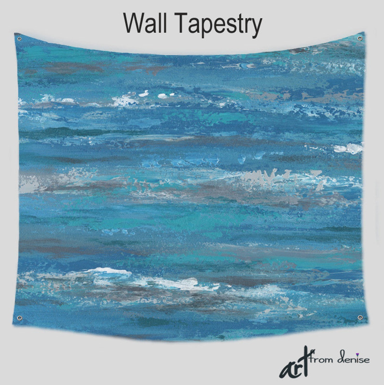 Abstract Wall Tapestry Large Wall Hanging Teal Blue Gray Etsy