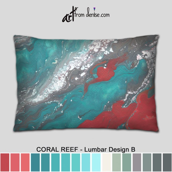 Back Support Lumbar Pillow Gray Coral and Teal Throw Pillows 