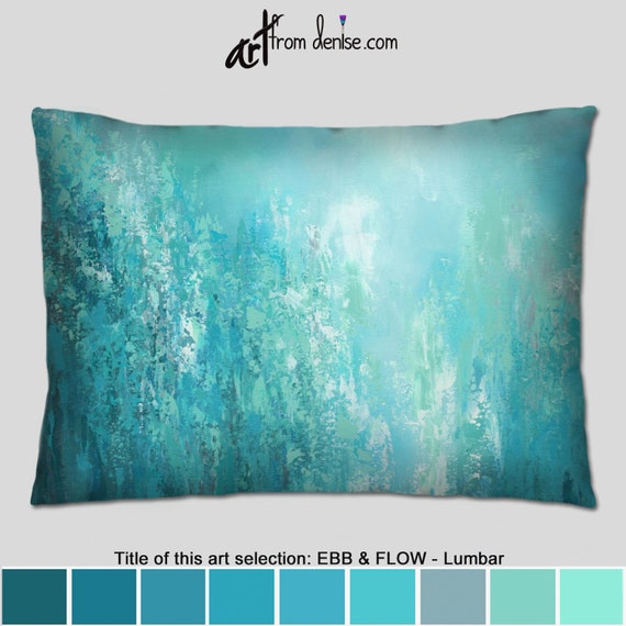 Aqua Gray & Teal Lumbar Support Pillows or Decorative Accent Throw Pillow  for Bed Decor, Couch Pillows Set or Blue Outdoor Sofa Cushions 