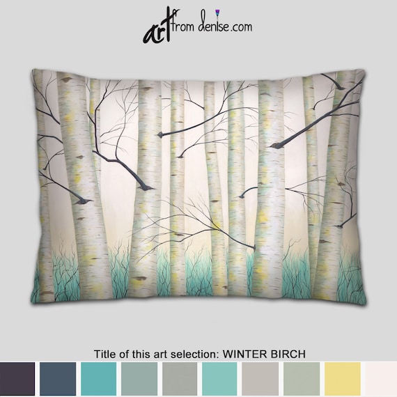 Birch Tree Lumbar Support Pillow Aqua Teal and Yellow Throw Pillows for Bed  Decor, Couch Pillows Set or Outdoor Sofa Cushions for Back 