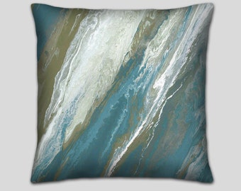 Olive and turquoise throw pillow for bed decor, Green grey white and blue couch pillows set, Large sofa cushion covers or Outdoor pillows