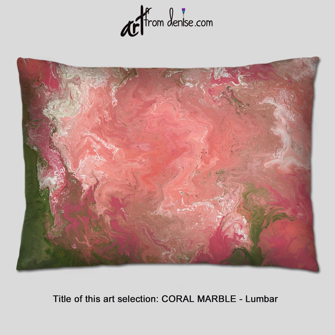 Large Lumbar Support Pillow, Abstract Peach Coral & Green Oblong Couch