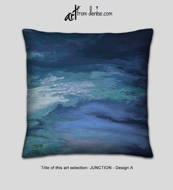 Large Decorative Pillows, Gray Navy Blue and Teal Throw Pillows