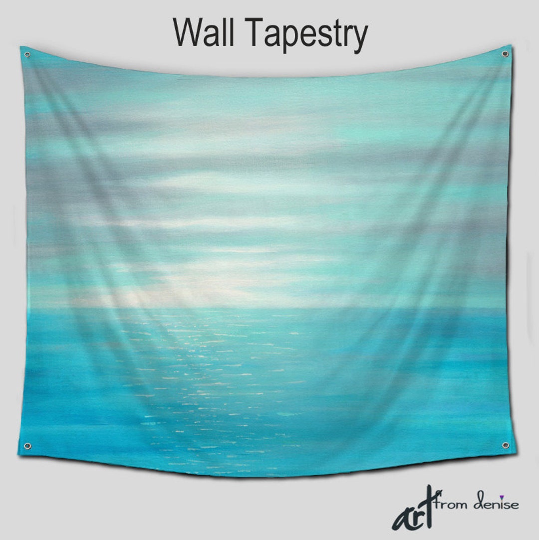 Wall Tapestry Teal Blue Gray Large Wall Hanging Beach Etsy
