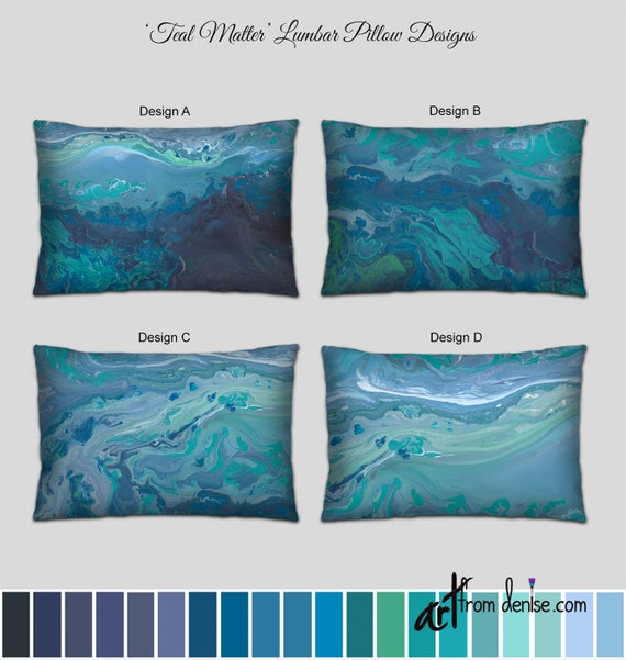 Teal Lumbar Pillow for Back Support, Green & Blue Decorative Pillow for  Bed, Large Couch Pillows Set, Accent Sofa Cushion or Outdoor Lumbar 