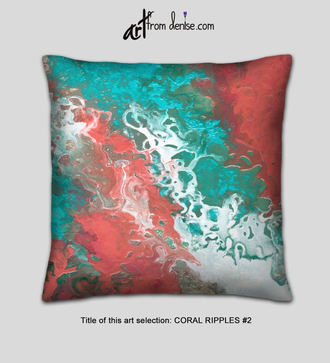 Teal and Coral Decorative Throw Pillow for Bed Decor, Large Couch