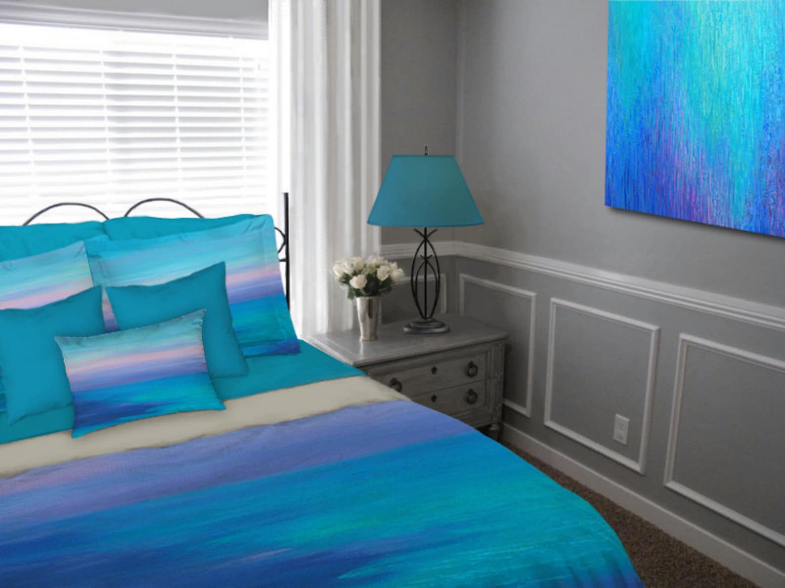 Pillow Shams Aqua Teal Turquoise Designer Bedding Purple Etsy