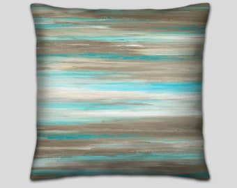 Large throw pillows, Teal taupe turquoise blue brown & white, Bed decor pillow, couch pillow set or lumbar pillow covers for sofa cushions