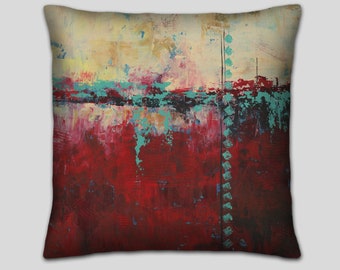 Southwest pillow - abstract teal and red throw pillows for couch, bed decor, or large decorative accent for outdoor sofa