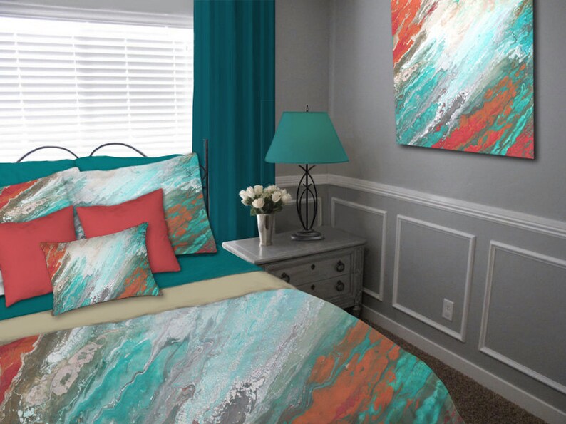 Teal C Grey Bedding Set Duvet Cover Bedroom Sets Queen Image 0