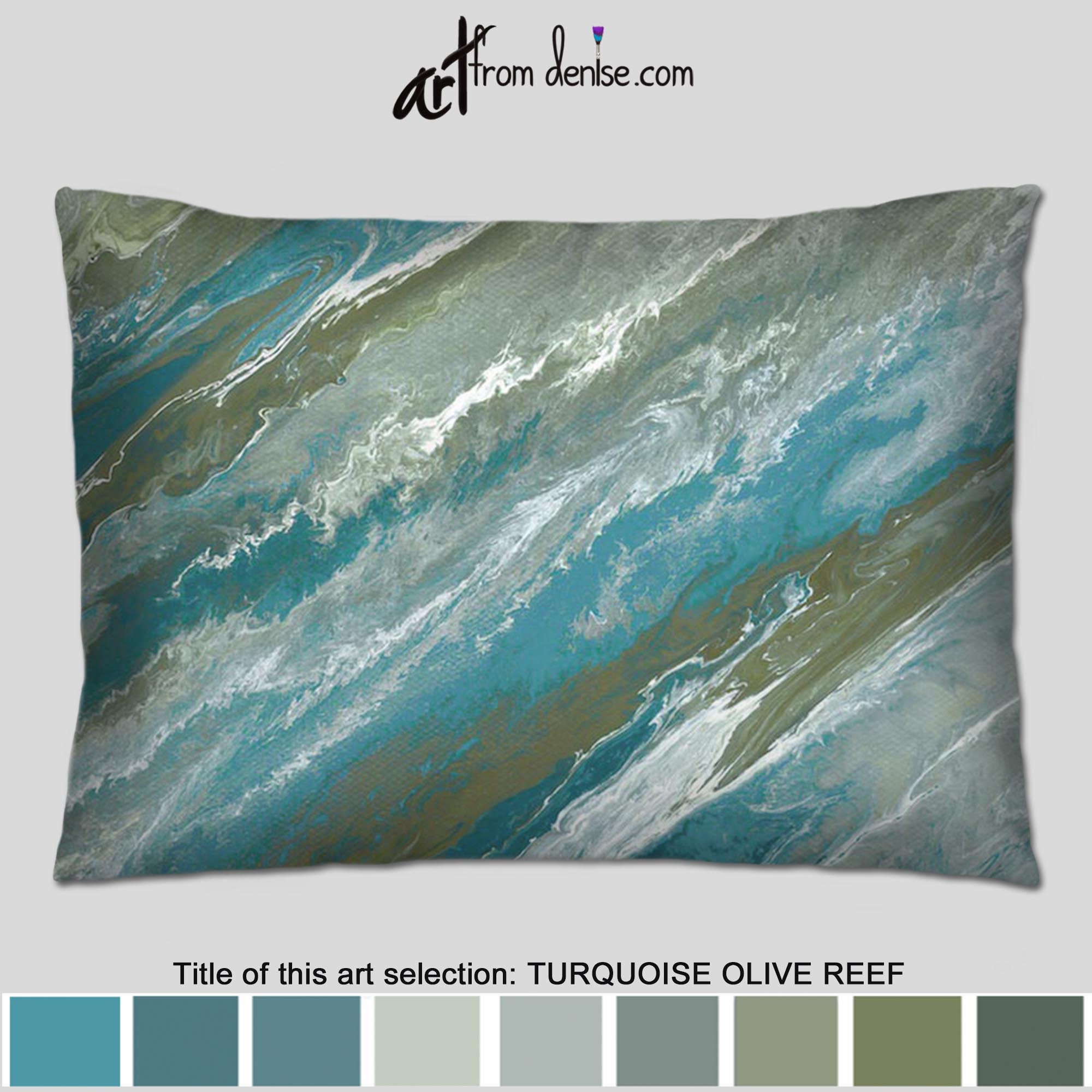 Olive and Turquoise Throw Pillow for Bed Decor Green Grey 