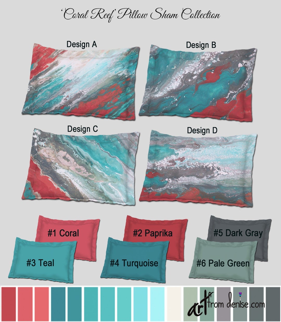 Gray Teal and Coral Pillow Shams King or Standard Large Etsy