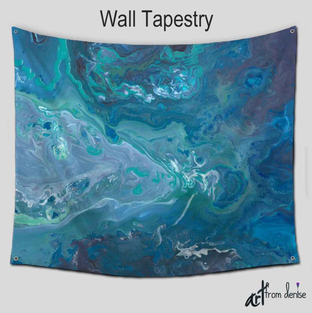 Tapestry Wall Hanging Teal Blue Gray Abstract Wall Art Hippie