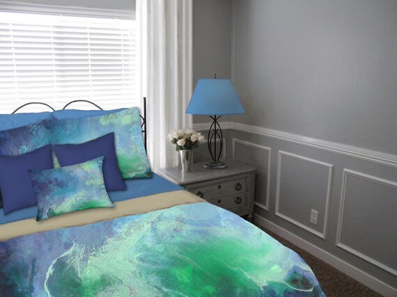 Emerald Green And Navy Blue Shower Curtain Master Bathroom Decor Abstract Fabric Shower Stall