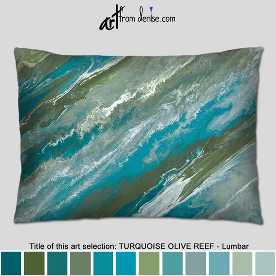 Blue Lumbar Pillow Olive Green Turquoise Throw Pillows Etsy