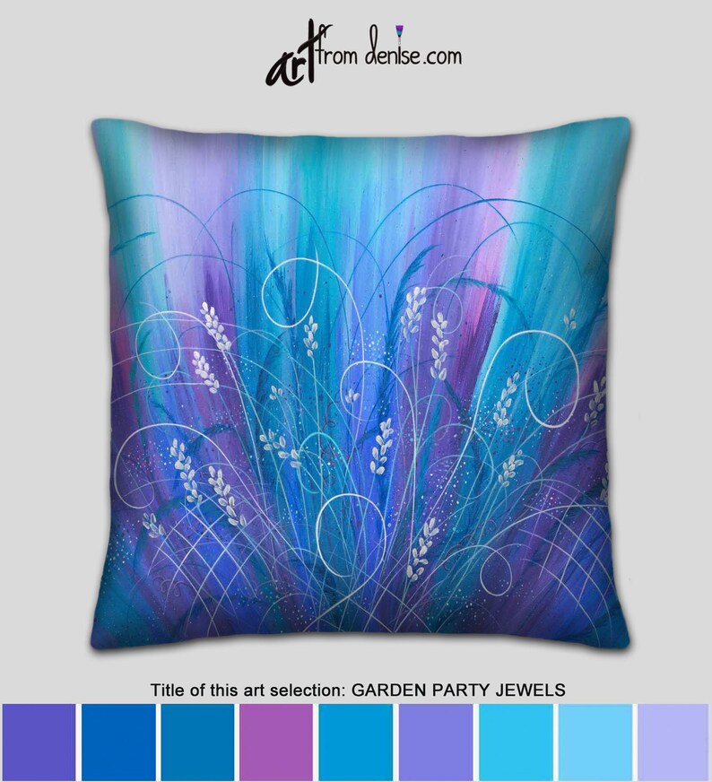 Large Floral Blue & Purple Throw Pillows Colorful Decorative Etsy