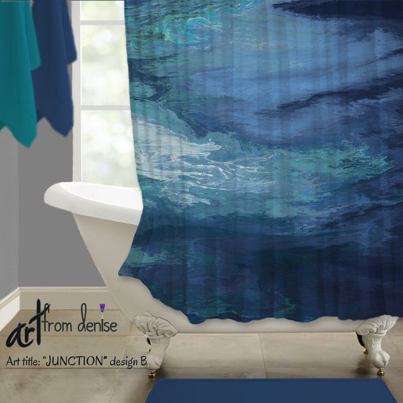 Teal and Navy Blue Shower Curtain Master Bathroom Decor or Etsy