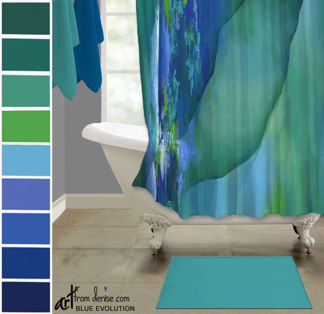 Green Blue and Teal Shower Curtain, Modern Master Bathroom Decor