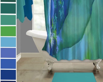 Green blue and teal shower curtain, Modern master bathroom decor - abstract fabric shower stall