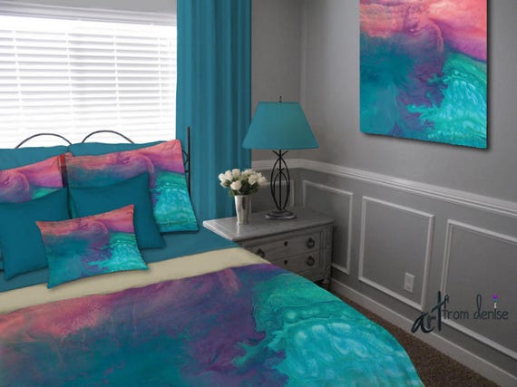 Modest teal and coral bedroom ideas Bohemian Bedroom Decor Dorm Room Pillow Shams Purple Teal Etsy