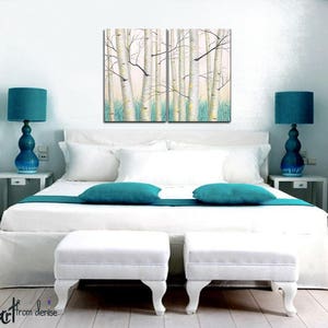 Bathroom Shower Curtain, Blue Yellow bathroom decor, Birch tree art nature theme, Aqua teal grey, Master bath decor, High quality fabric image 5