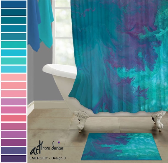 Abstract Turquoise Purple And Teal Shower Curtain Bath Mat Etsy