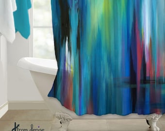 Colorful shower curtain, Contemporary abstract fabric - Modern bathroom decor