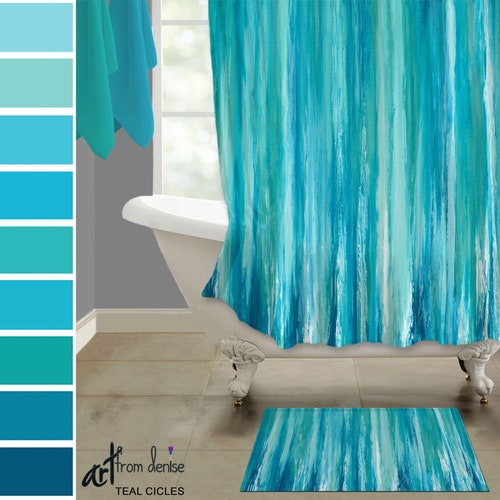 aqua and white shower curtain