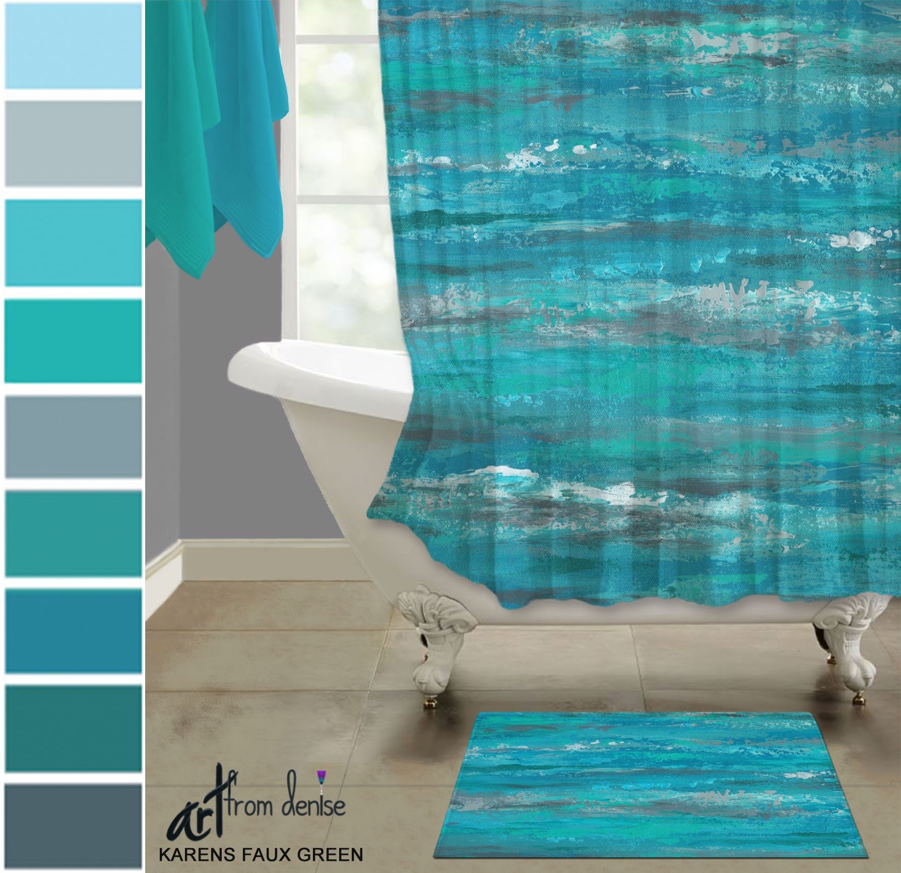 Aqua Gray and Teal Shower Curtain & Bath Mat Sets Modern Etsy
