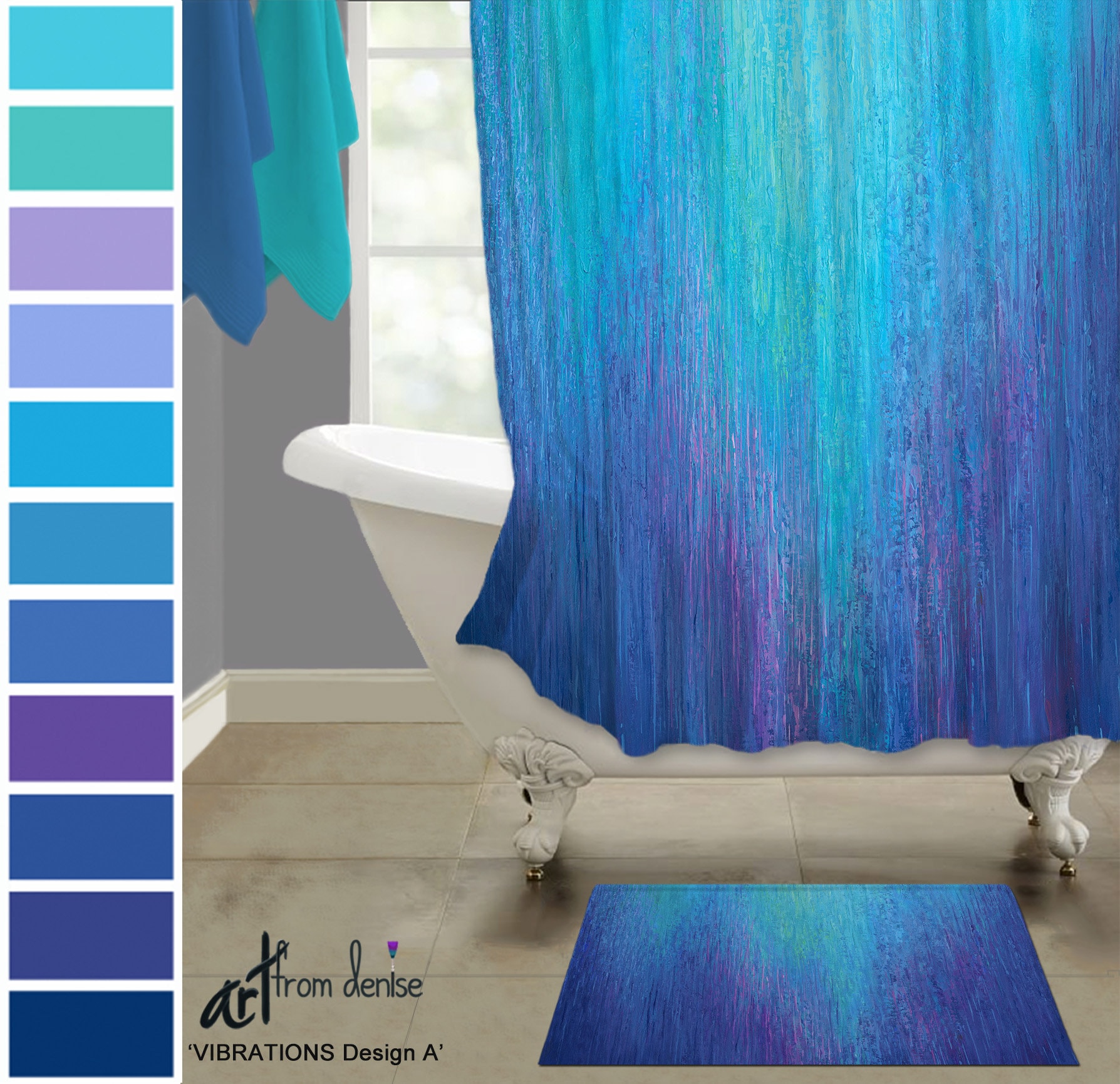 Purple and Blue Shower Curtain and Bath Mat Sets Cobalt Pink - Etsy