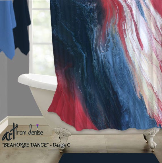 Abstract Red White and Navy Blue Shower Curtain Modern Contemporary Fabric Shower Stall Curtain Etsy Canada