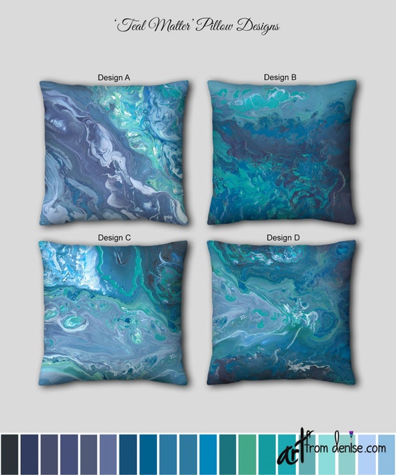 Large Throw Pillows, Teal Aqua Gray and Turquoise Blue Couch