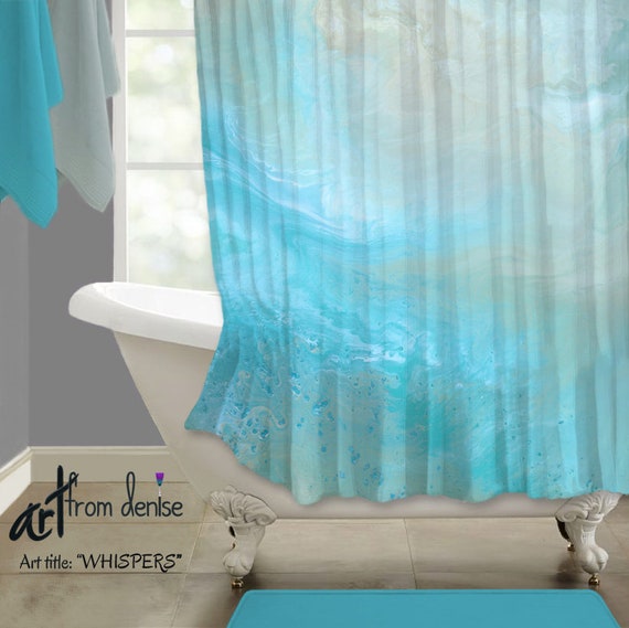 Fabric Shower Curtain Spa Blue Bathroom Decor Beach Teal Image 0