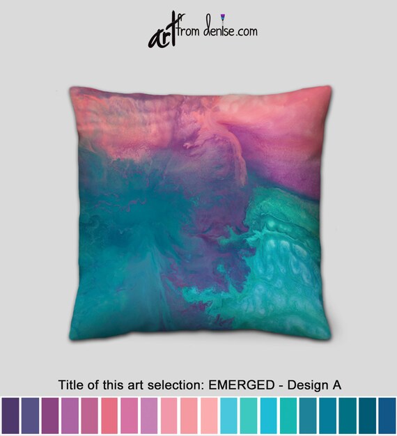 Coral Purple Turquoise and Teal Throw Pillows Colorful Abstract