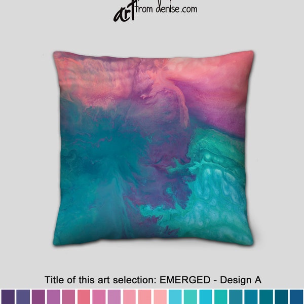 Coral purple turquoise and teal throw pillows, Colorful abstract decorative pillows for bed decor, couch cushions sets, or outdoor pillows