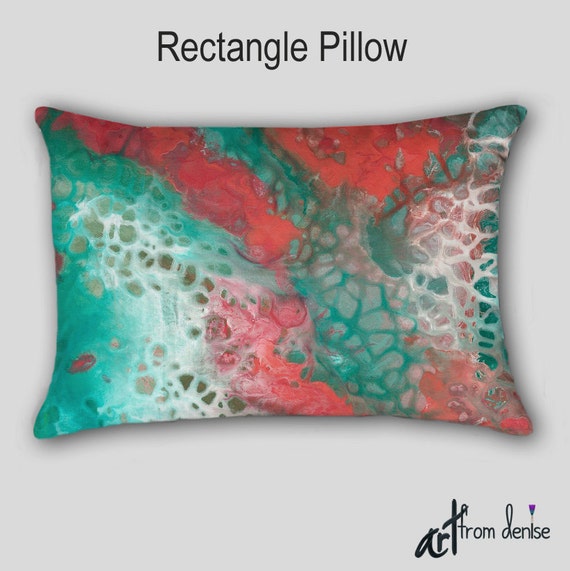 Abstract Pillow Shams Teal Coral Gray Home Decor Aqua Seafoam Green Decorative Art Bedroom Decor Designer Bedding Upscale Artisan Etsy Canada