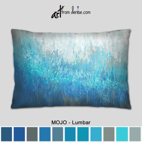 Decorative Blue Lumbar Pillow, Back Support Pillow, Brown Aqua & Navy Throw  Pillows for Bed, Couch Pillows Set, Outdoor Sofa Cushion Covers 