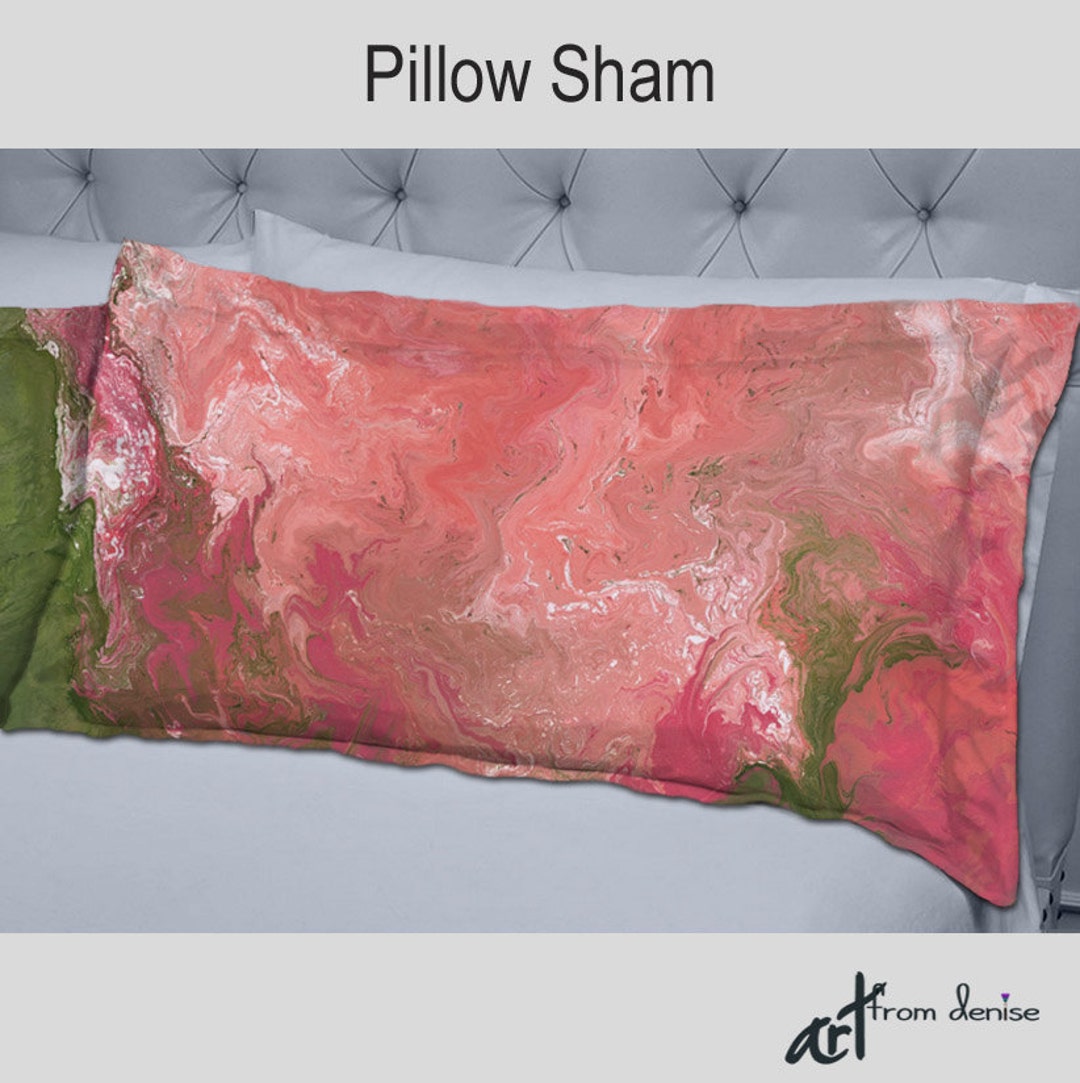 Designer Bedding Pillow Shams Coral Peach Green Home Decor Etsy