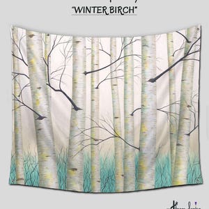 Bathroom Shower Curtain, Blue Yellow bathroom decor, Birch tree art nature theme, Aqua teal grey, Master bath decor, High quality fabric image 2