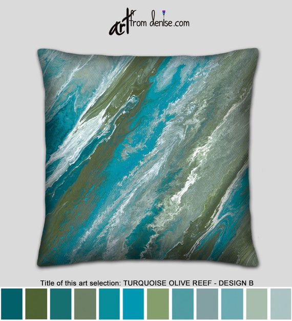 Olive And Turquoise Decorative Pillow For Bed Decor Green And Etsy