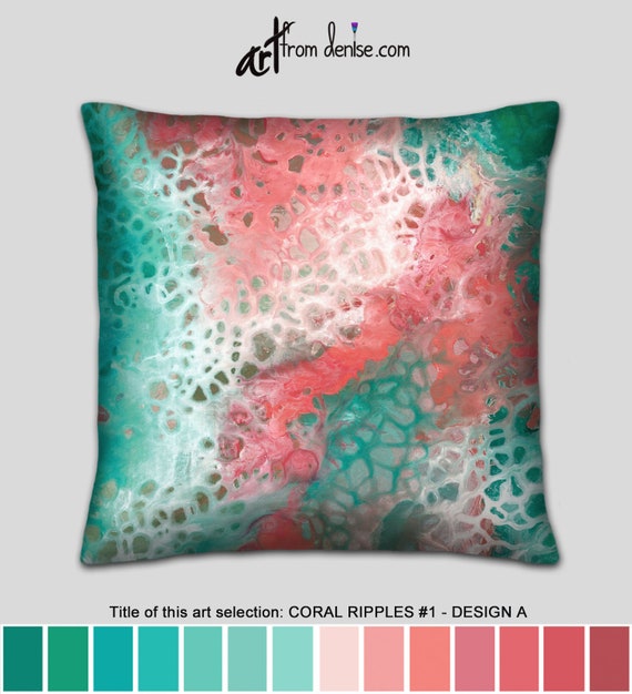 Green, White, Teal and Coral Throw Pillows, Small Decorative Pillow for Bed Decor  Accent, Large Couch Pillows Set or Outdoor Sofa Cushions 