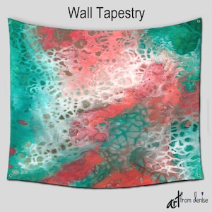 Bohemian Tapestry, Abstract Wall Hanging, Teal gray coral aqua, Hippie Boho Tapestries, Large, Home decor, Outdoor Patio