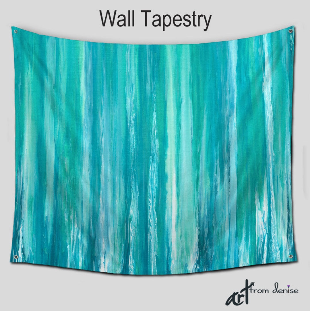 Modern Aqua Blue, Navy and Teal Wall Tapestry Hanging Abstract Wall