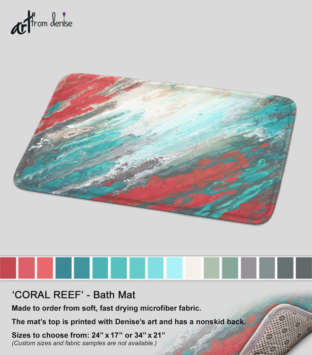 Teal and Coral Bath Rug or Modern Bathroom Sets With Bath Mat Etsy