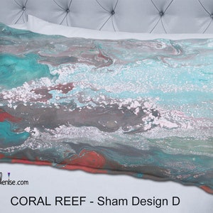 Gray teal and coral pillow shams, King or standard, Large decorative pillows for bed decor or sofa couch, Red turquoise aqua image 5