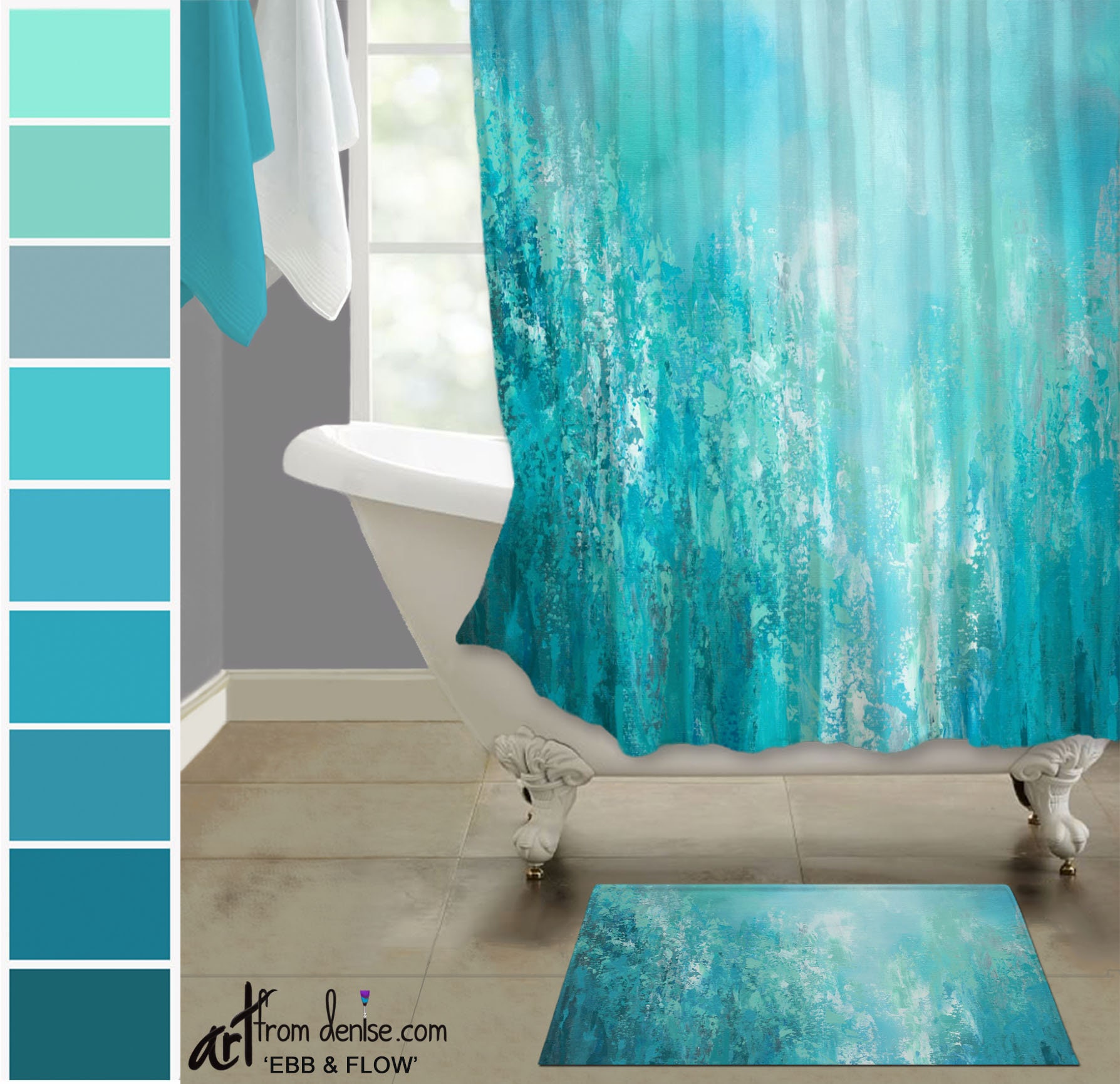 Modern Aqua Blue Gray And Teal Shower, Blue And Gray Shower Curtain Sets